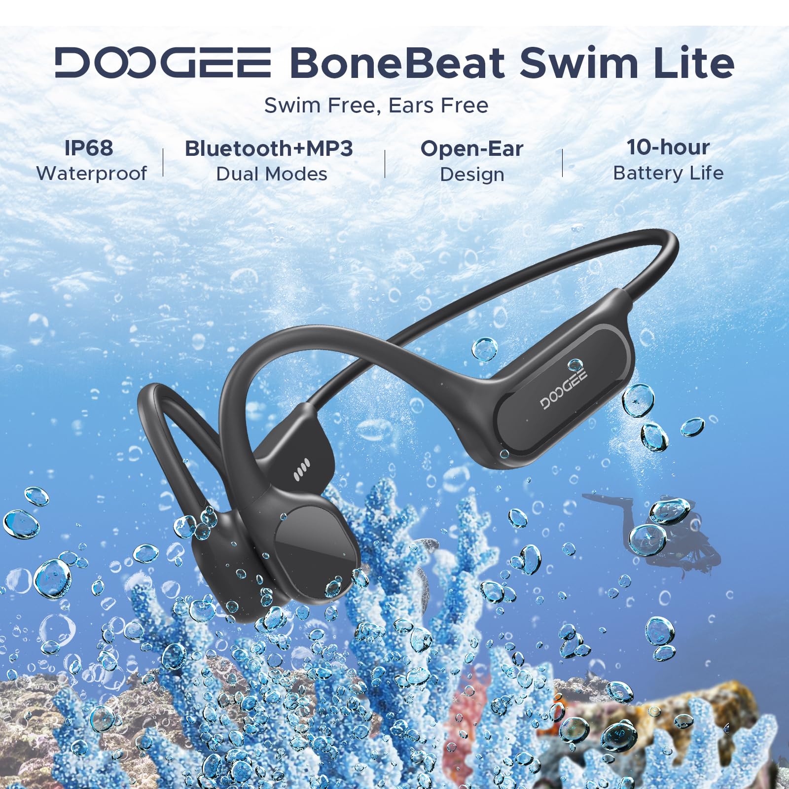 Amazon.co.jp: DOOGEE Eco 骨伝導イヤホン IP68 水泳級防水 32GB